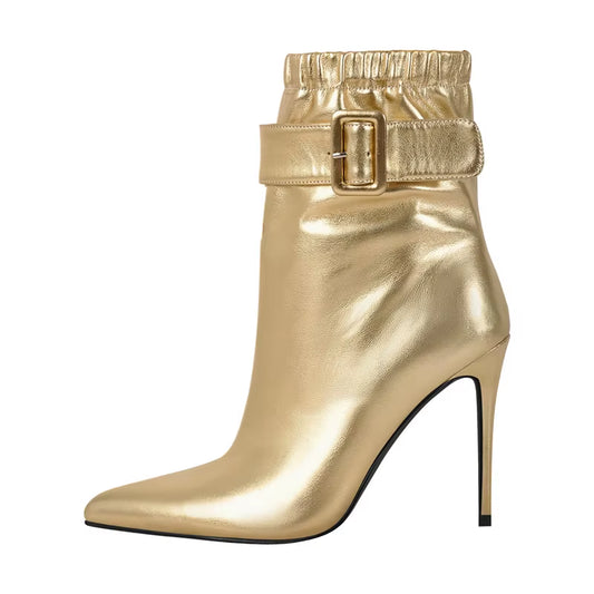 Women Pointed Toe 10CM Thin High Heel Ankel Booties Side Zipper Red Blue Big Size Female Handmade Boots